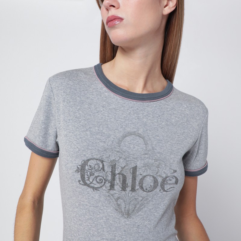 Chloé Logo Print Slim T-shirt In Gray