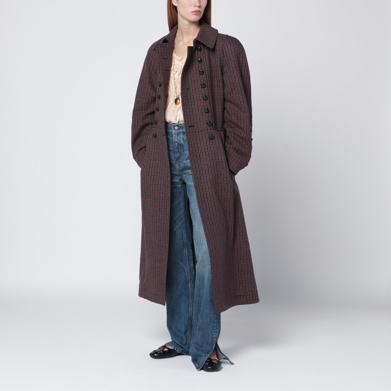 Grey/red double-breasted coat in houndstooth wool