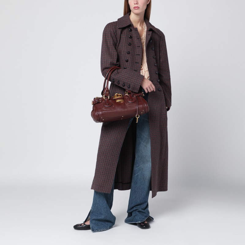 Chloé Grey/red Double-breasted Coat In Houndstooth Wool In Gray