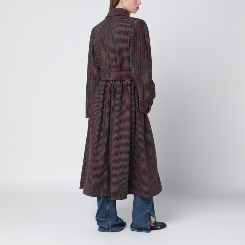 Chloé Grey/red Double-breasted Coat In Houndstooth Wool In Gray