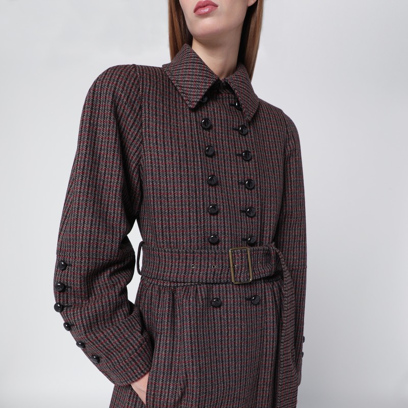 Chloé Grey/red Double-breasted Coat In Houndstooth Wool In Gray