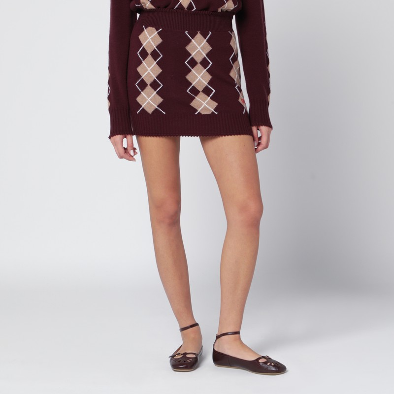 Bordeaux diamond-pattern wool miniskirt