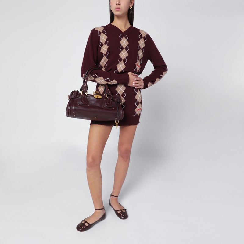 Chloé Bordeaux Diamond-pattern Wool Miniskirt In Burgundy