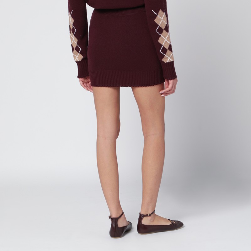 Chloé Bordeaux Diamond-pattern Wool Miniskirt In Burgundy