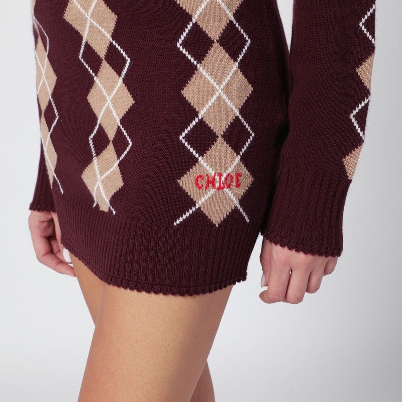 Chloé Bordeaux Diamond-pattern Wool Miniskirt In Burgundy