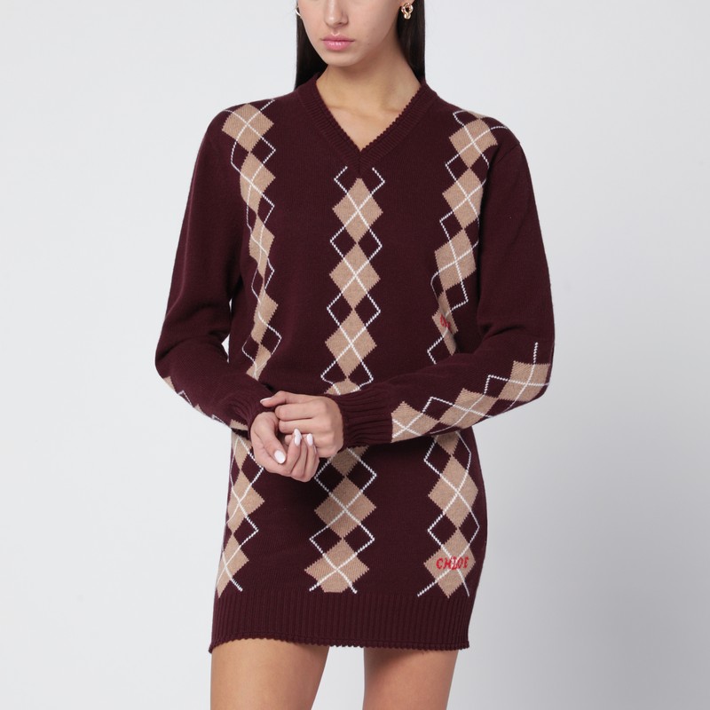 Bordeaux diamond-pattern wool sweater