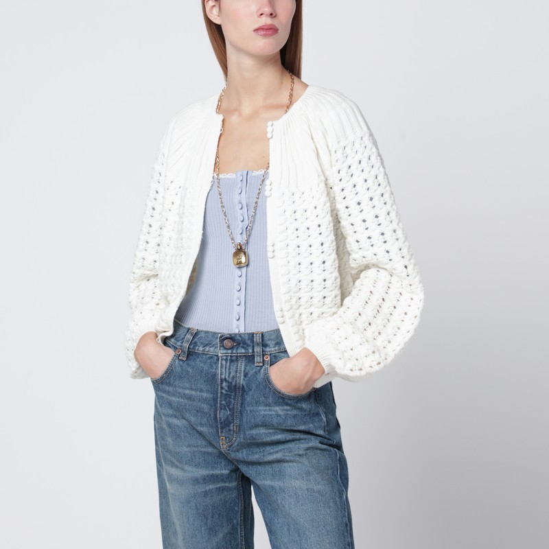 Milk-colored wool and cashmere knit cardigan