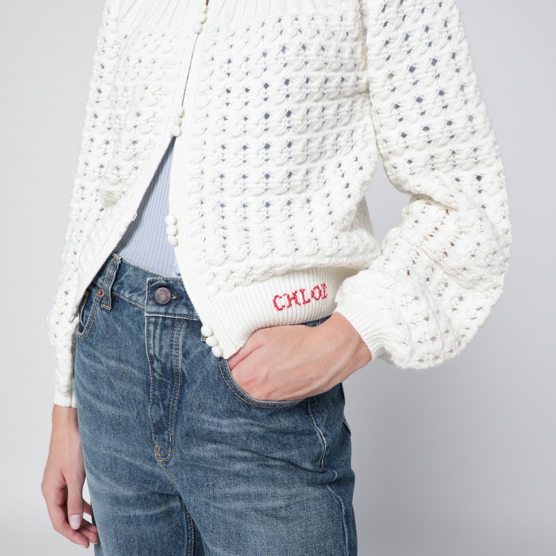 Chloé Milk-colored Wool And Cashmere Knit Cardigan In White