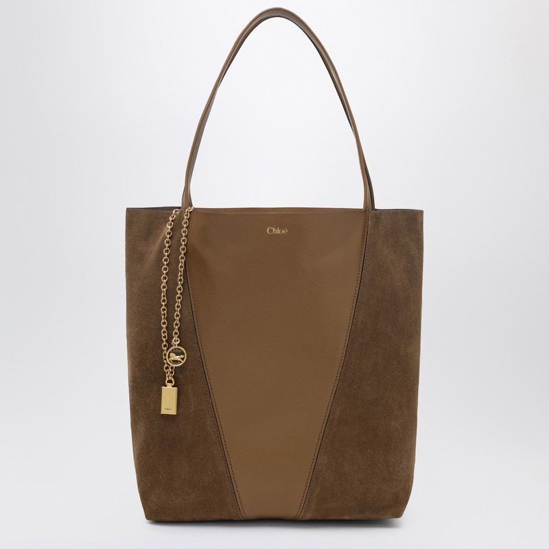 Chloé Spin tote bag in leather and suede khaki
