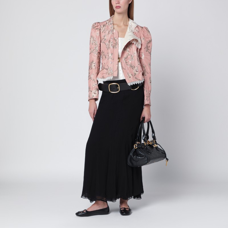 Chloé Baroque Silk-blend Taffeta Jacket With Floral Jacquard In Pink