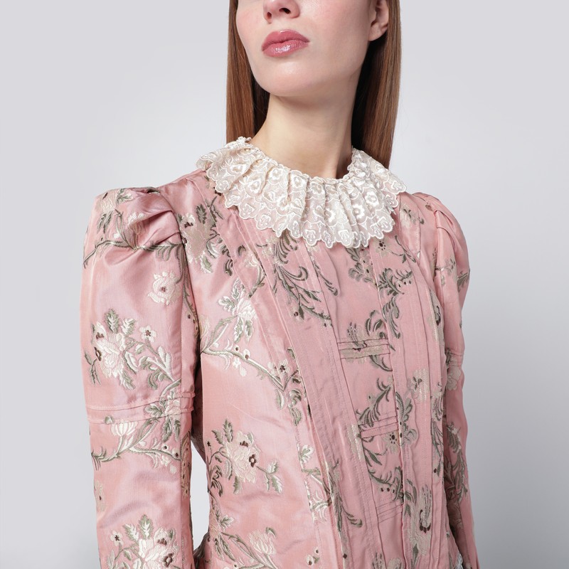 Chloé Baroque Silk-blend Taffeta Jacket With Floral Jacquard In Pink