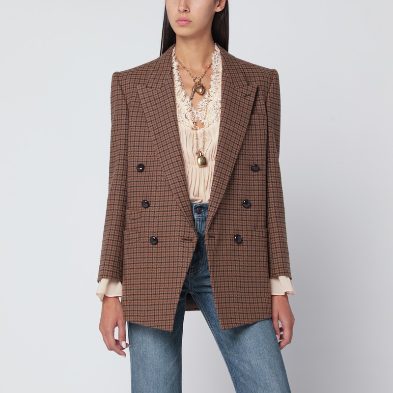 Brown/black houndstooth double-breasted jacket
