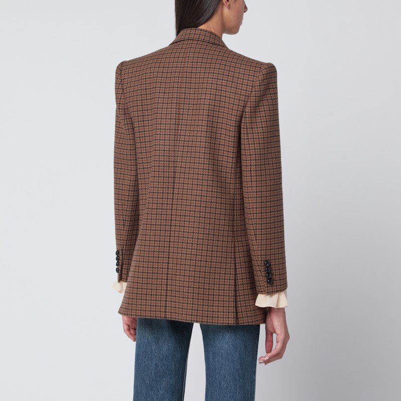 Chloé Houndstooth Double-breasted Blazer Notched Lapels In Brown