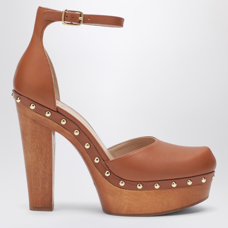 Brown platform pumps with studs