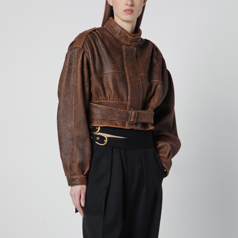 Brown belted jacket with vintage effect