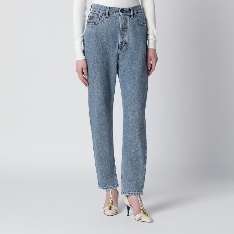 Light indigo high-waisted tapered jeans