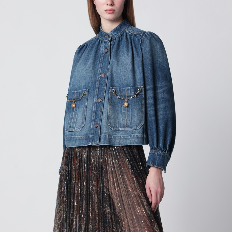 Indigo blue gathered denim jacket