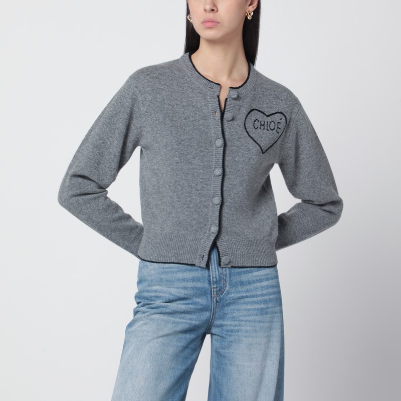 Chloé Grey Wool And Cashmere Cardigan In Gray