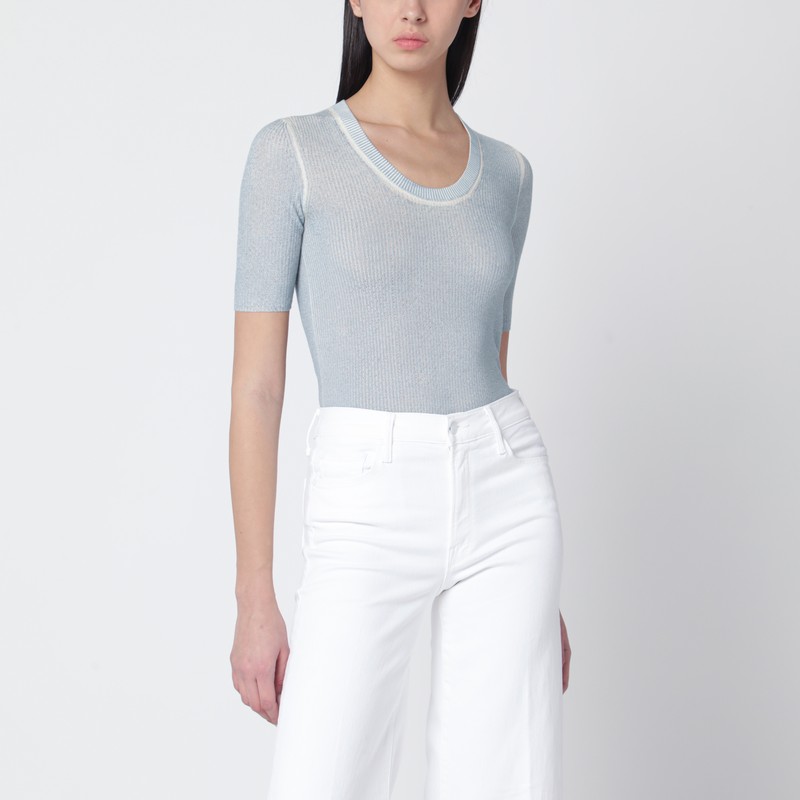 Blue-grey wool-blend knit top
