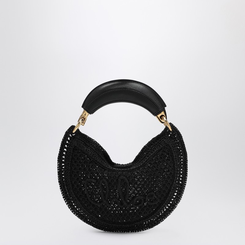 Chloé Mini Summer Banana Hobo Bag In Black Crochet With Leather Details Women