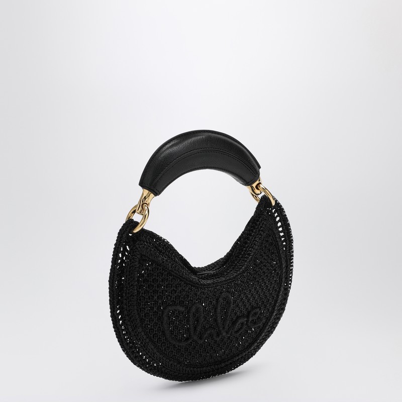 Chloé Mini Summer Banana Hobo Bag In Black Crochet With Leather Details Women