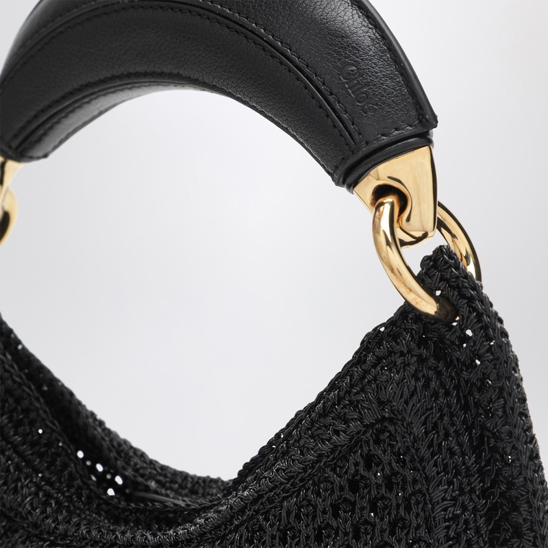 Chloé Mini Summer Banana Hobo Bag In Black Crochet With Leather Details Women