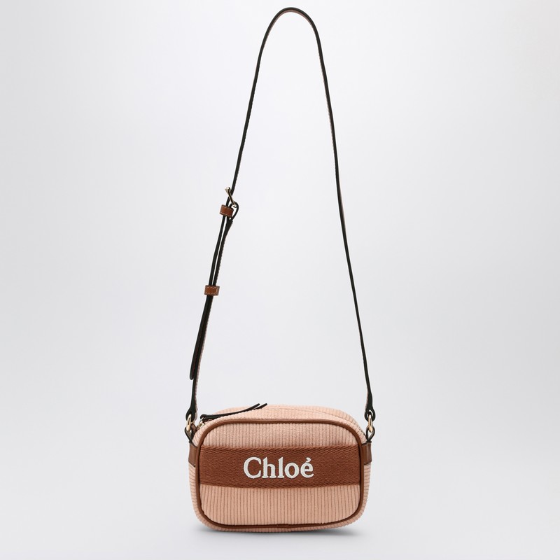 Chloé Light Pink Ribbed Bag With Logo In Pink