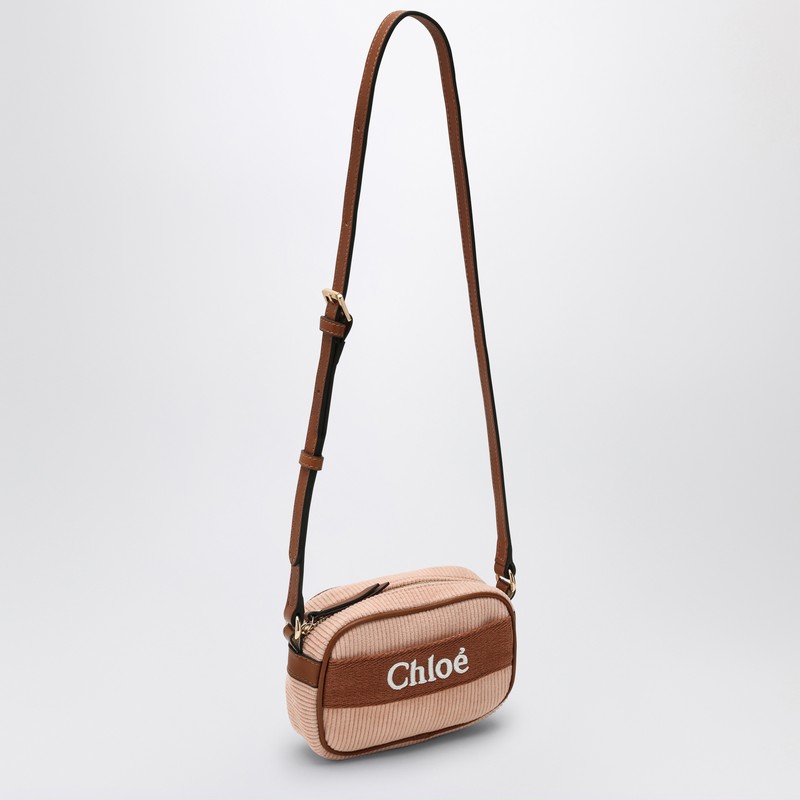Chloé Light Pink Ribbed Bag With Logo In Pink