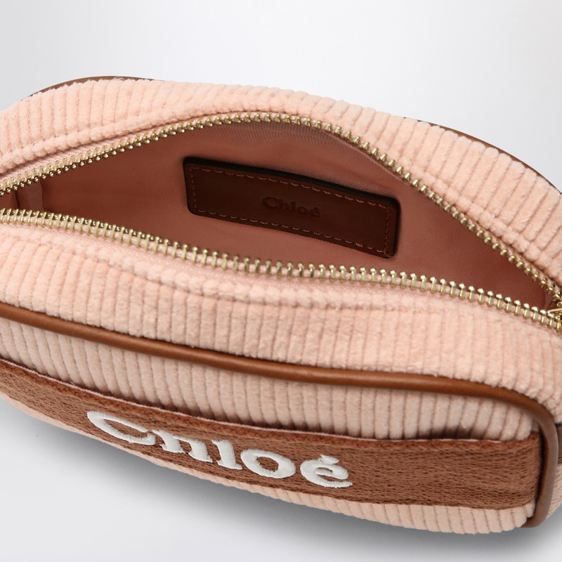 Chloé Light Pink Ribbed Bag With Logo In Pink