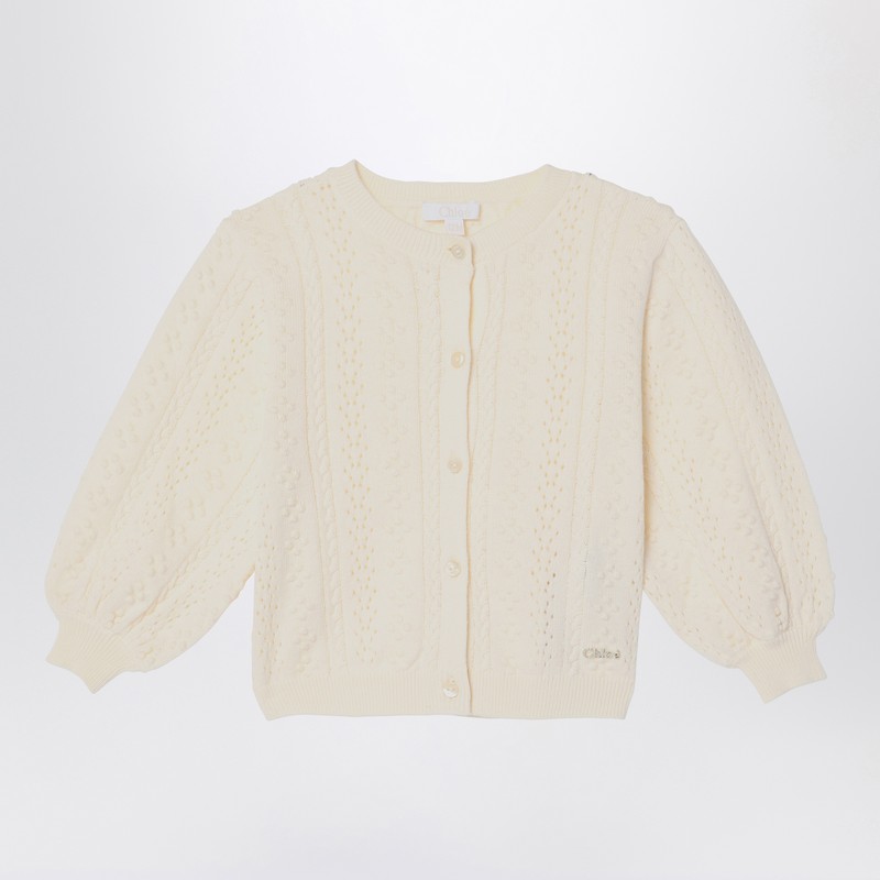 Chloé Ivory Embroidered Cotton And Wool Cardigan In White
