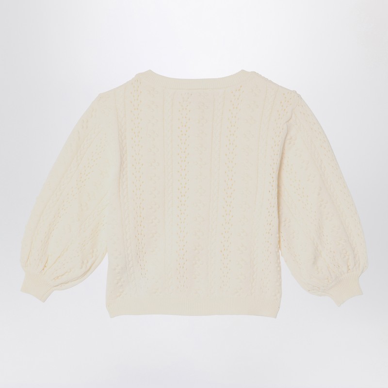 Chloé Ivory Embroidered Cotton And Wool Cardigan In White