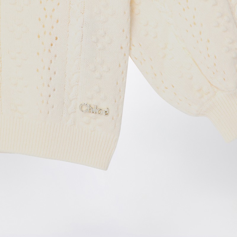 Chloé Ivory Embroidered Cotton And Wool Cardigan In White
