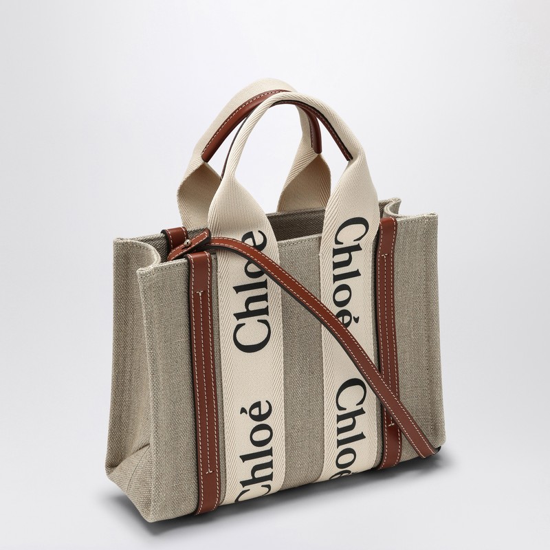 Chloé Woody Little Bag In Beige Canvas In Sand