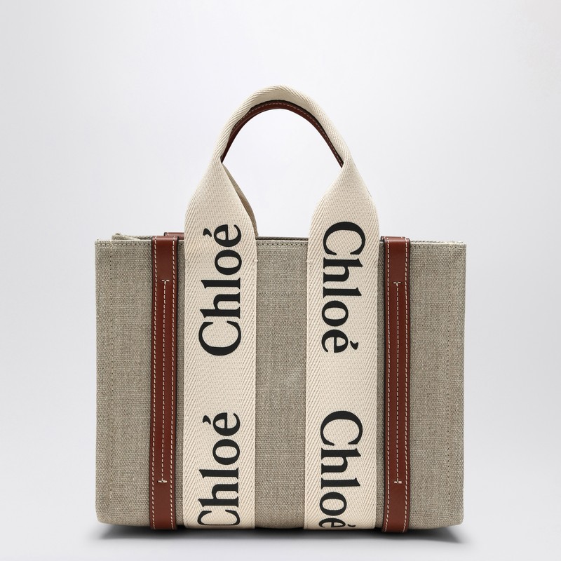 Chloé Woody Little Bag In Beige Canvas In Sand