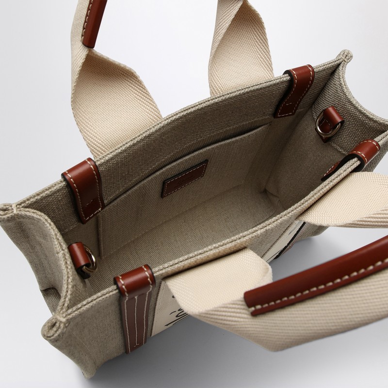 Chloé Woody Little Bag In Beige Canvas In Sand