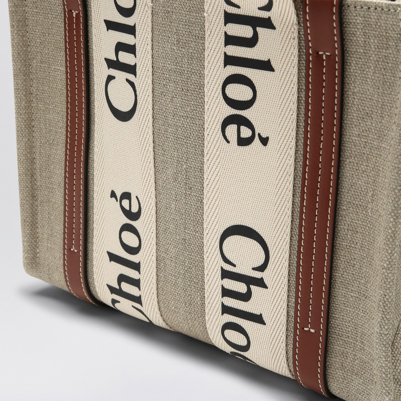 Chloé Woody Little Bag In Beige Canvas In Sand