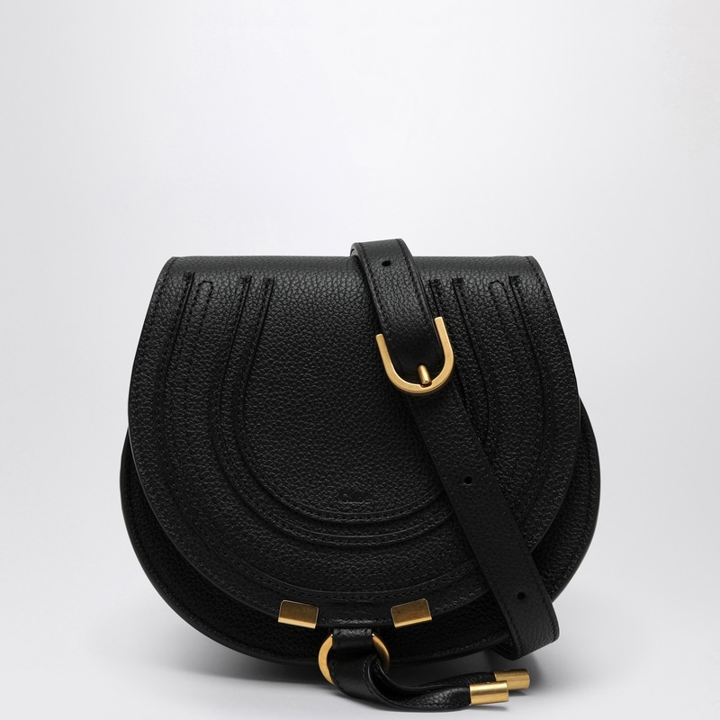 Chloé Marcie Small Leather Saddle Bag In Black