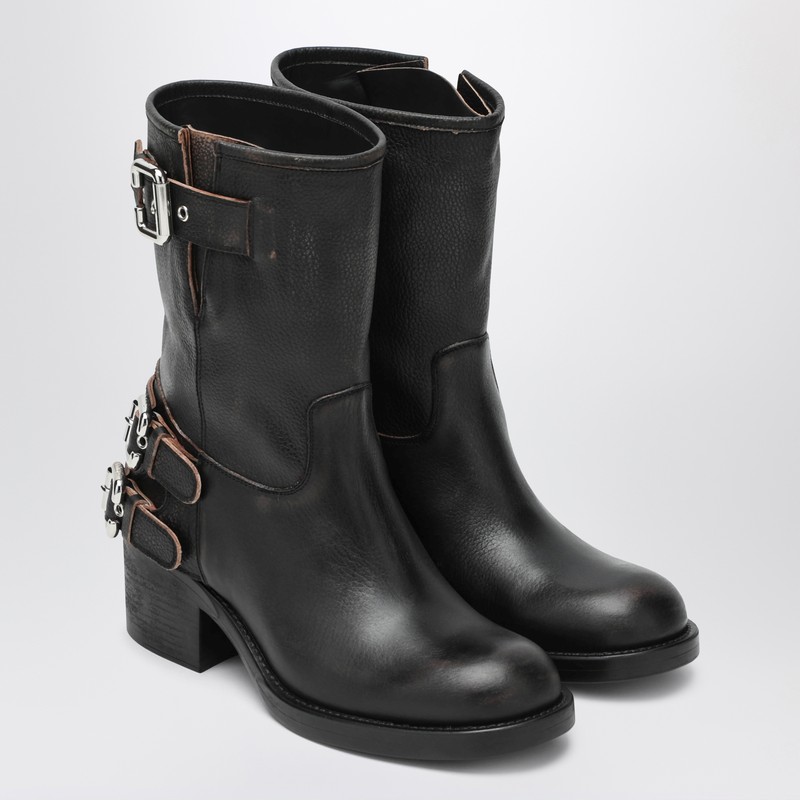 Chloé Black Dakota Biker-style Boot With Vintage Effect In Black