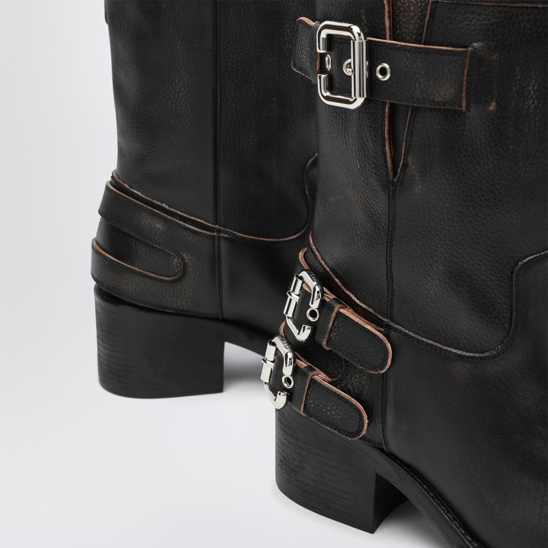 Chloé Black Dakota Biker-style Boot With Vintage Effect In Black