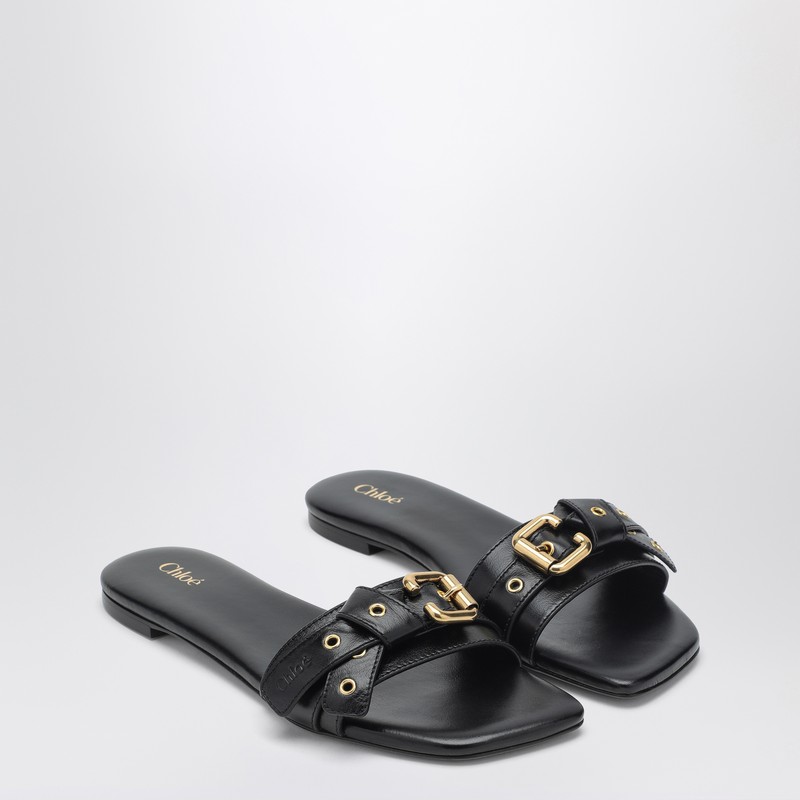 Chloé Buckled Leather Slides In Black