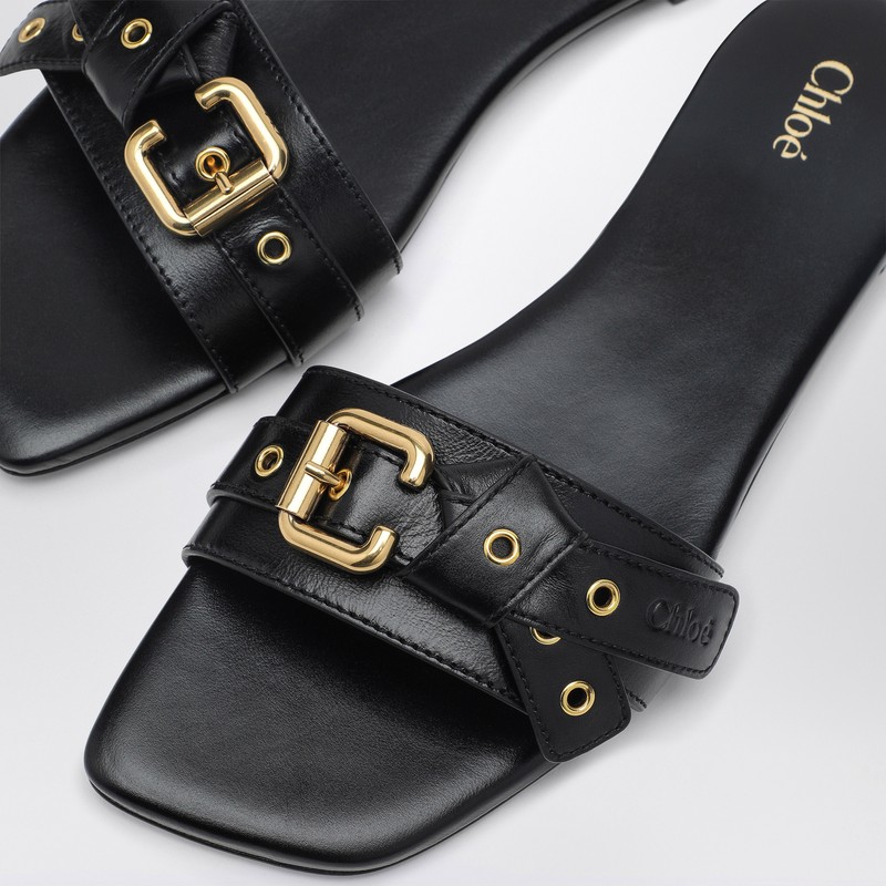 Chloé Buckled Leather Slides In Black