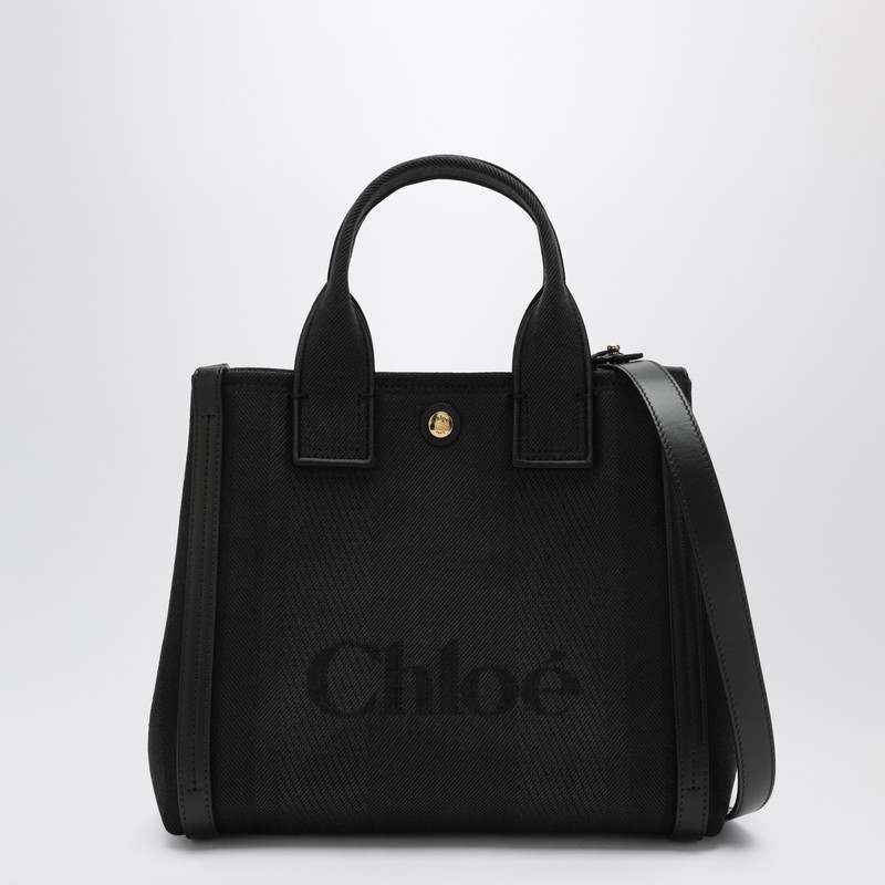 Chloé Carry Small Tote Bag In Black Canvas In Black