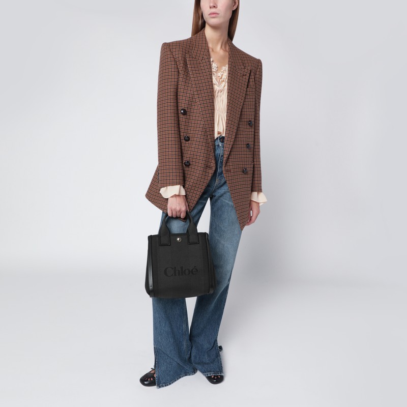 Chloé Carry Small Tote Bag In Black Canvas In Black