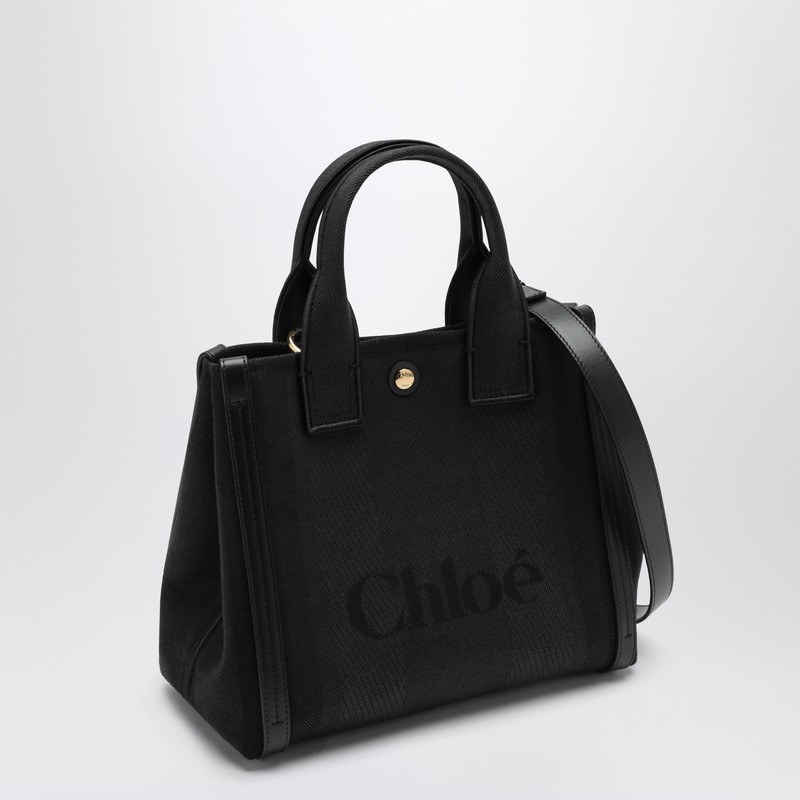 Chloé Carry Small Tote Bag In Black Canvas In Black