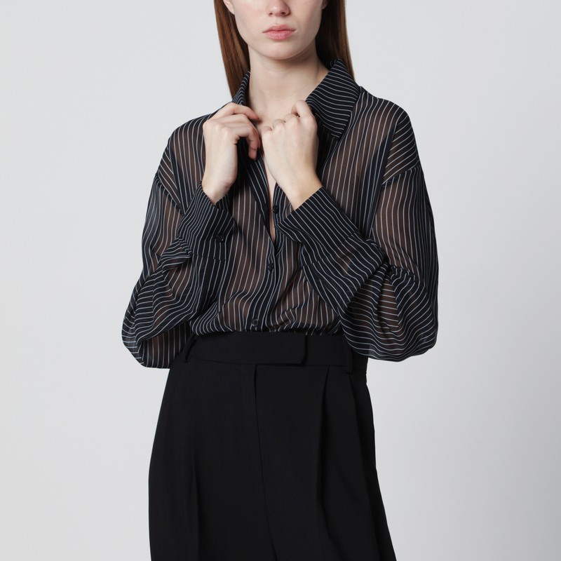 Black Peri semi-sheer striped shirt