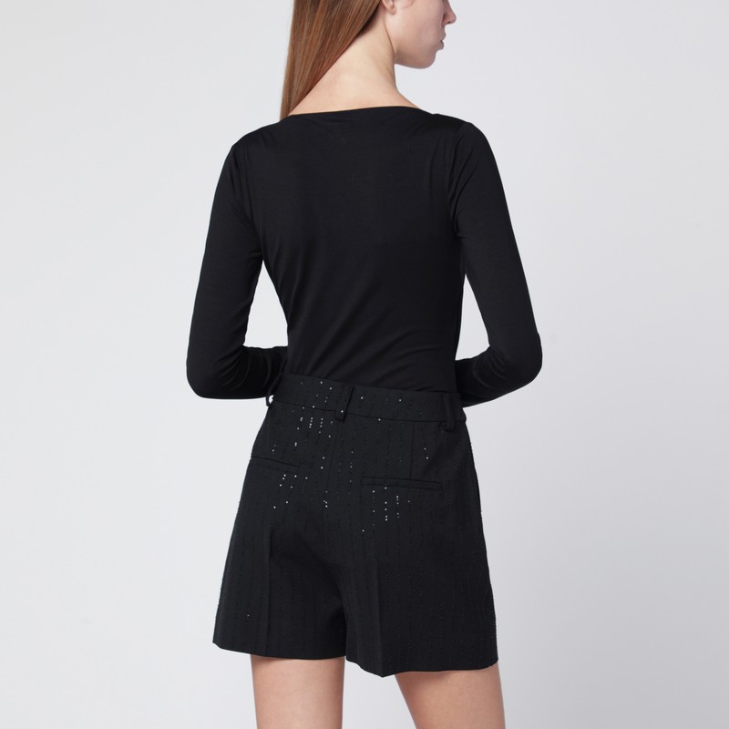 Max Mara Black Crossover Bodysuit In Stretch Jersey In Black