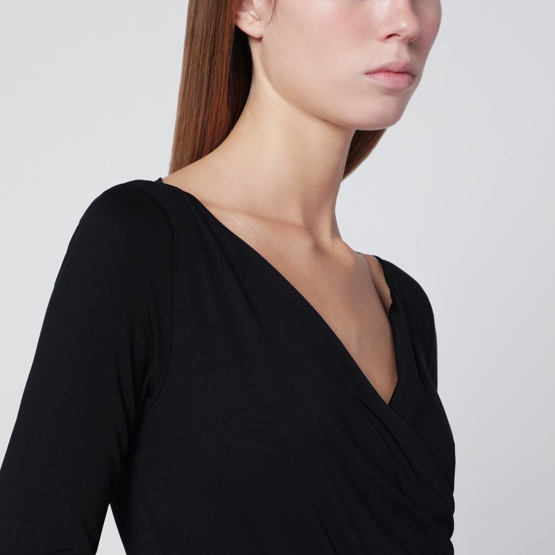 Max Mara Black Crossover Bodysuit In Stretch Jersey In Black