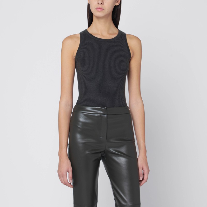 Green ribbed tank top in wool and cashmere