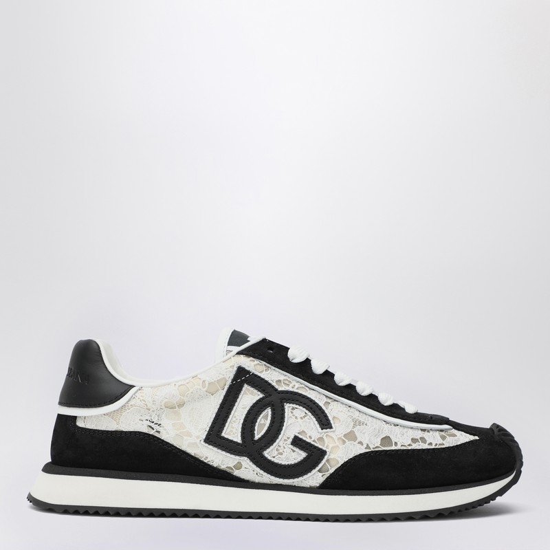 Dolce & Gabbana Black And White Low Top With Lace Details And Dg Patch On The Side In Black