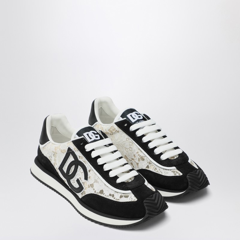 Dolce & Gabbana Black And White Low Top With Lace Details And Dg Patch On The Side In Black